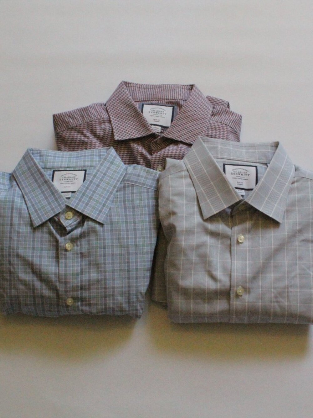 LOT OF 3 Charles Tyrwhitt Dress Shirts Men 17 35 Plaid Slim French Cuff Thick